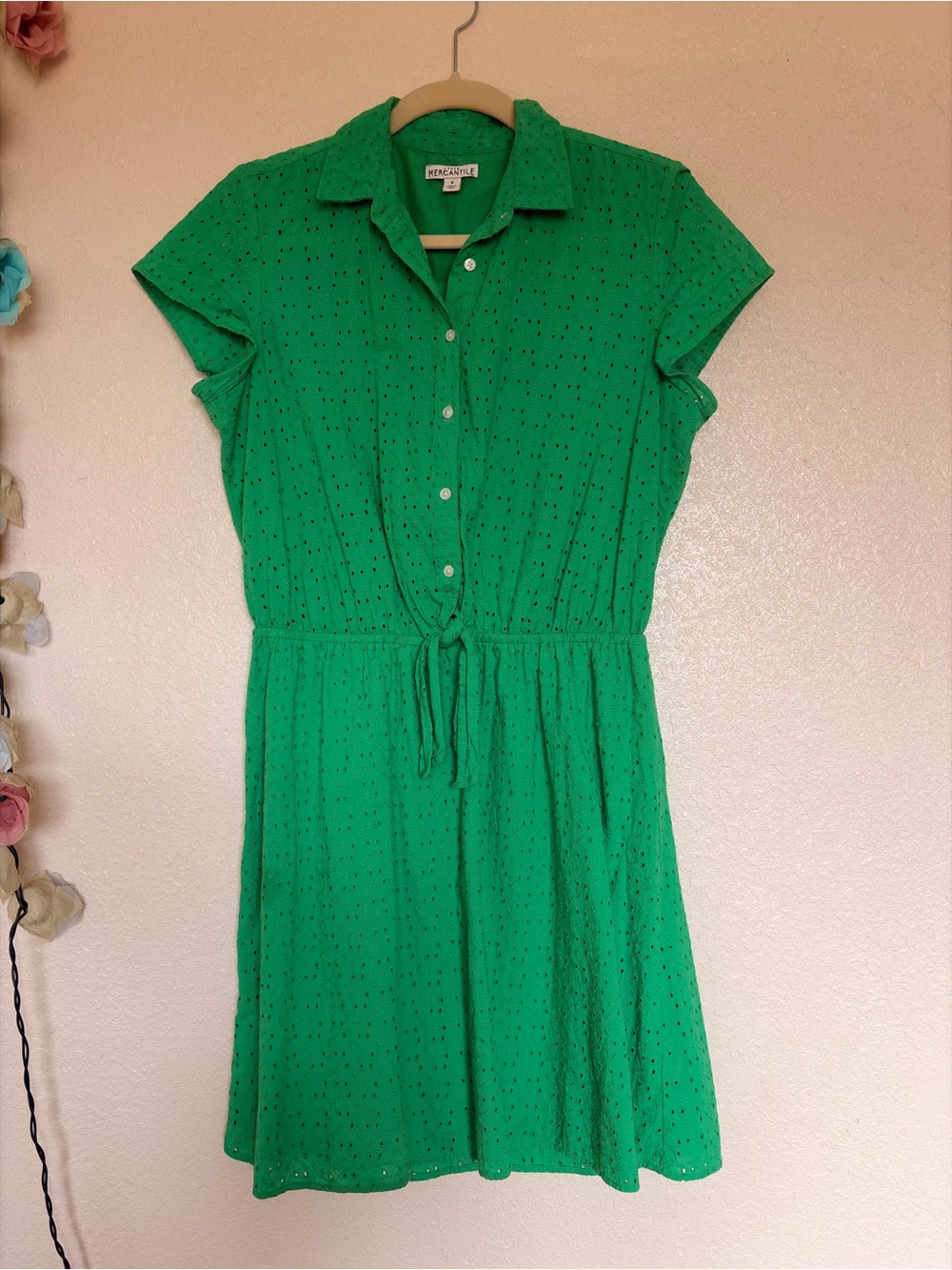 J. Crew Green Eyelet Button-Front Shirt Dress